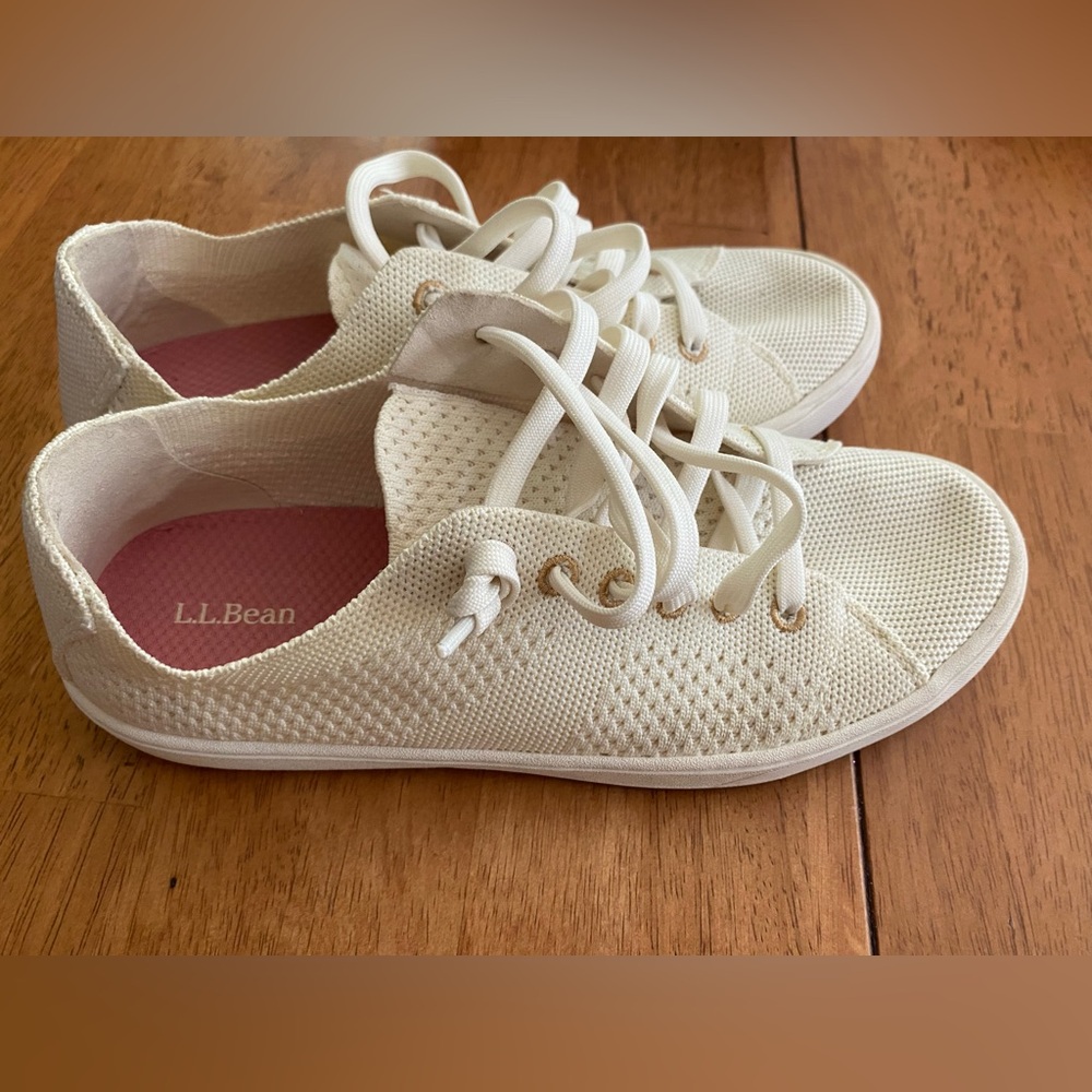 L.L. Bean Cream Low-Top Sneakers with Textured Knit